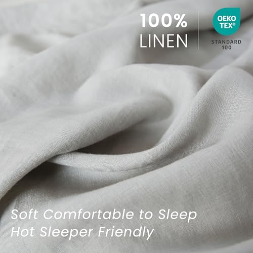 100% French Linen Pillowcases with Embroidery - Pack of 2 - Washed Solid Color Natural Flax Soft Breathable - Grey, 20'' x 30'' - color: Grey, size: 20''x30'' - Embroidery