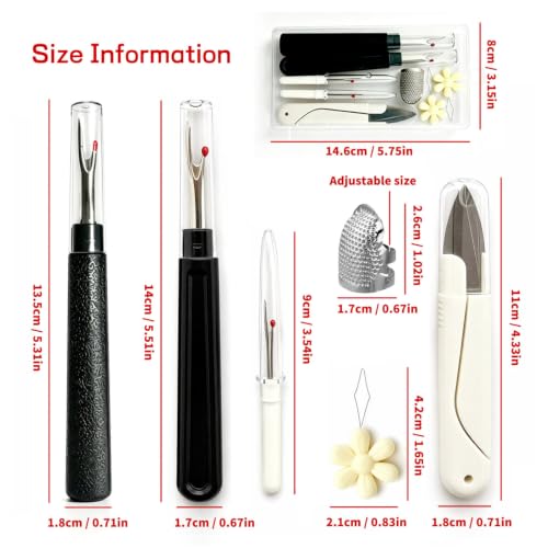 8 PCS Sewing Thread Ripper Kit, Includes 2 Large and 2 Small Seam Rippers, 2 Needle Threaders, 1 Pair of Scissors, 1 Thimble