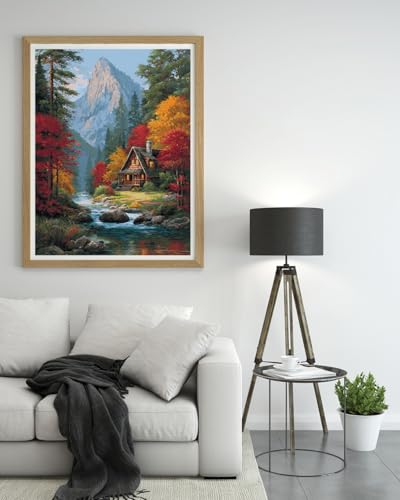 Moohue 14CT Counted Cross Stitch Kits for Adults Advanced Mountains Lake Printed Stamped Cross Stitch Kits for Adults (Mountain Lake 4) - color: Mountain lake 4