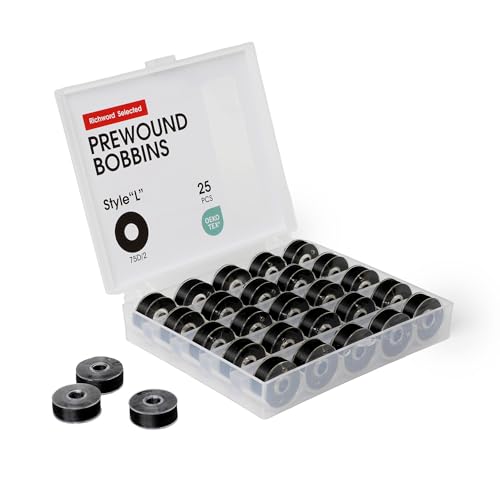 BAI Prewound Embroidery Bobbins Type L (SA155) 25pcs Black Plastic Sided - color: 25pcs 75D/2 Black