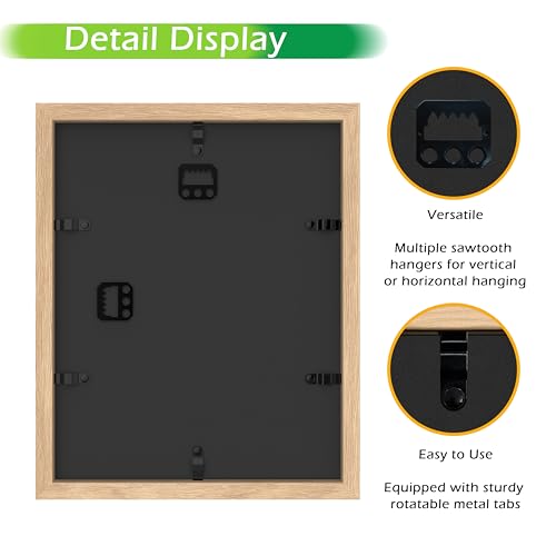 FrameWorks 8” x 10” Natural Oak Wooden Shadow Box Frame – Display Case with Soft Felt Back, Memory Box with Tempered Glass, Display Box with Elegant White Ball Push Pins, Wooden Flower Box - color: Natural Oak, size: 8"x10"