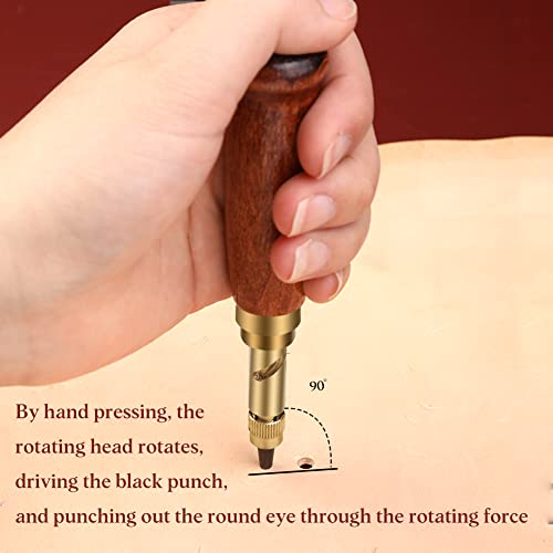 TLKKUE Adjustable Leather Hole Punching Tool Automatic Puncher - color: Red brown
