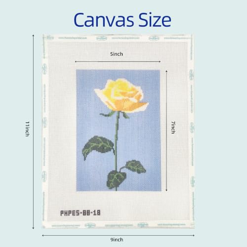 Howie's Needlepoint Flower Needlepoint Kits for Adults & Beginners, 18 Mesh Printed Needlepoint Canvas, Stamped Patterns Canvas Starter Kits(Yellow Rose,7"x 5") - color: Yellow Rose