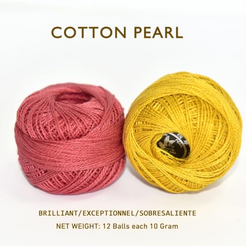 Double Mercerized Egyptian Long Staple Cotton Pearl Thread Ball 10 Grams Rainbow Color 12 Colors per Box for Crochet Hardanger Kniting Hand Sewing,Vintage RetroPalette - color: Vintage Retro Palette