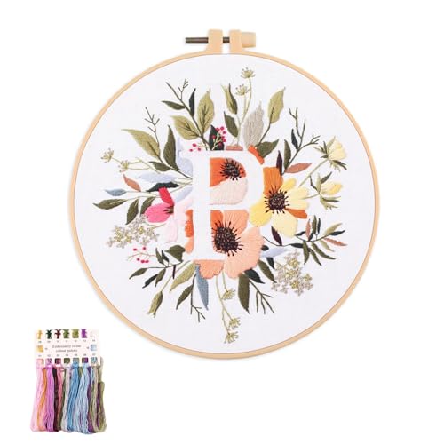 artcici Embroidery Kits Plant Flower Leaf English Letter Patterns for Beginners Adults, Full Range Embroidery Starter Kits Cross Stitch Needlework Supplies (Letter P) - color: Letter P