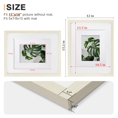 Egofine 11x14 Picture Frame Made of Solid Wood with Plexiglass, Display Pictures 5x7/8x10 with Mat or 11x14 Without Mat for Tabletop and Wall Mounting, Beige - color: Beige, size: 11x14