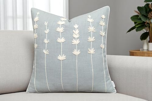 VAGMINE Embroidered Wildflower 18x18 Throw Pillow Cover, Robins Egg - color: Robins Egg-daisy, size: 18" x 18" (Pack of 1)