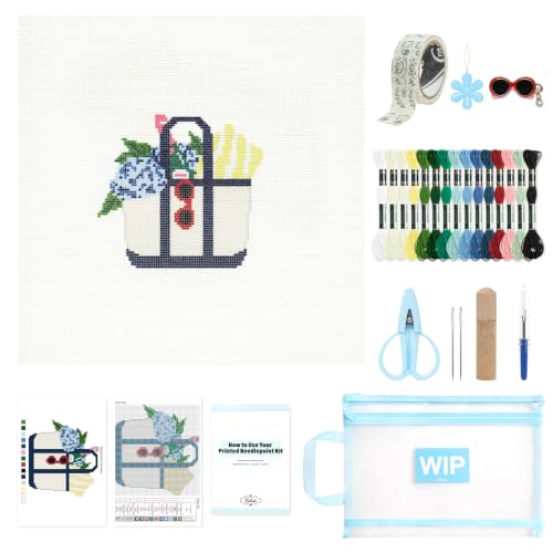 Kaitiaki 18 mesh Needlepoint Canvas Kit, 8 in Painted Canvas Set with Embroidery Floss, Needles, Guide Card, Instruction, Threader, Scissors & Project Bag for Crafter Gift(Tote Bag) - color: Tote Bag, size: 18 mesh
