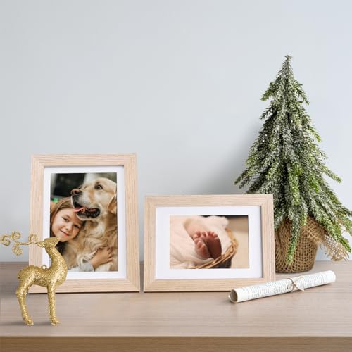 KINLINK 5x7 Picture Frame Natural, Wood Frame with Acrylic Plexiglass for Pictures 4x6 with Mat or 5x7 without Mat, Tabletop and Wall Mounting Display, 1 Pack - color: Natural, size: 5x7