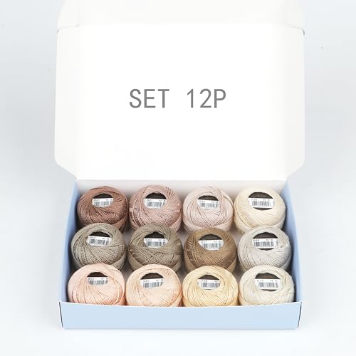 Size 8 Double Mercerized Egyptian Long Staple Cotton Pearl Thread 12 Gradient Colors per Box 5 Grams Ball Rainbow Color Embroidery Thread for Crochet Cross Stitch Hand Embroidery (12P) - color: 12P