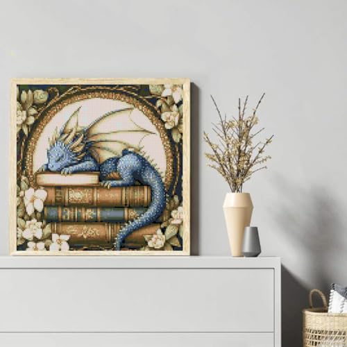 KYOQFVN Dragon Stamped Cross Stitch Kits for Adults - 11 CT Embroidery Kits for Beginners Adults, DIY Patterns Dimensions Counted Cross-Stitch Kits for Adults Arts Craft 14x14 inch - color: SZXLONG-US
