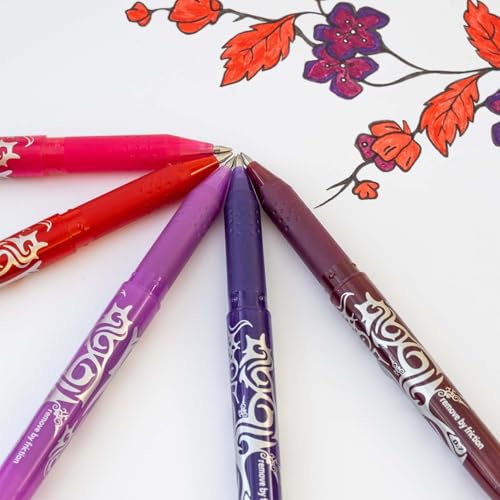 PILOT Frixion Heat/Friction Erasable Rollerball Pen FR7 - Medium Line 0.7mm Tip Nib - Pack of 5 in Envelope Gift Packaging - Wine Red, Coral Pink, Apricot Orange, Purple & Sky Blue