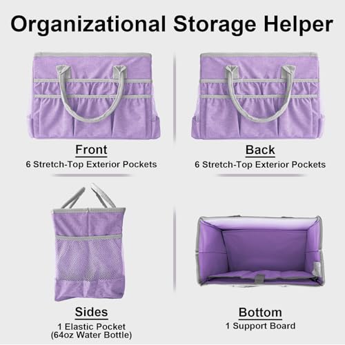 Cupohus Water-Resistant Art Organizer Tote Bag - Craft Storage Bag with Multiple Pockets and Handles for Artists, Kids, Students, and More – Lilac - color: Lilac