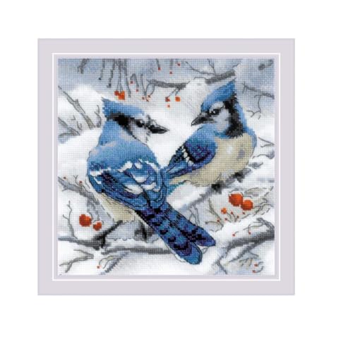 RIOLIS 1925 Blue Jays Counted Cross Stitch Kit 7.75 x 7.75 in - style: Blue Jays 1925