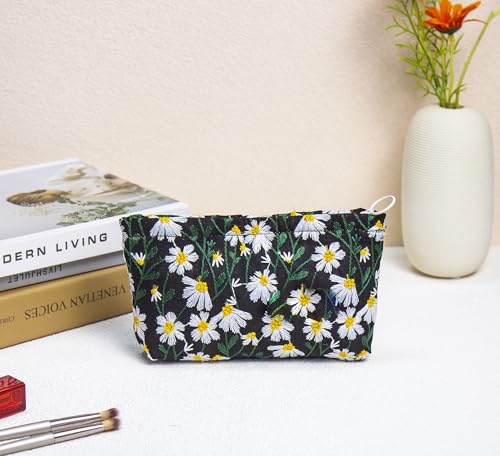 getgto 2 Pcs Makeup Bags, Large Cosmetic Bag Travel Toiletry Bag - color: Black Green Daisy