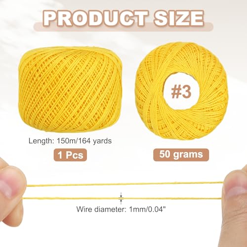 MECCANIXITY Crochet Thread Pearl Cotton Size 3 Yellow Pearl 164 Yards for Crocheting Tatting Knitting Embroidery Sewing - color: Yellow