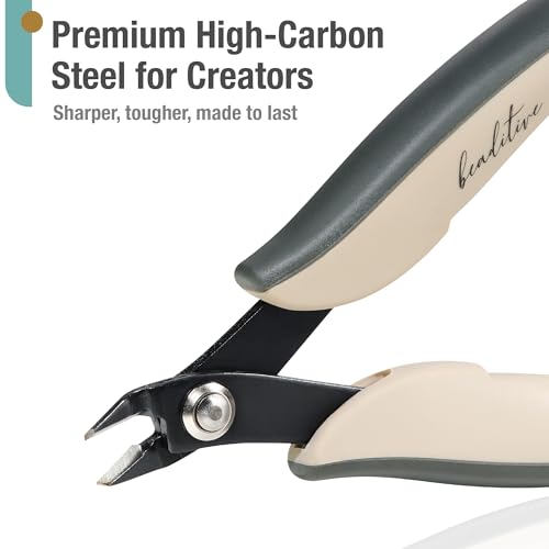 Beaditive Micro Wire Cutter – Natural Cream Flush Cutter for Beading, Jewelry Making & Crafting – Precision 5” High Carbon Steel with Ergonomic TPR Grip