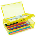 Double Layer Plastic Clear Hard Colored Pencil Box Case Pen Crayon Box - color: Yellow