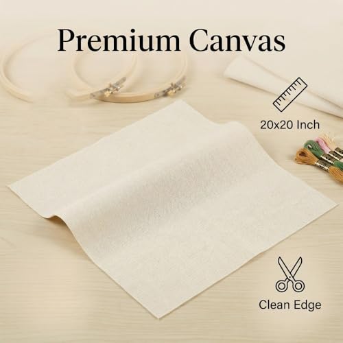 Needlepoint Canvas 20x20 Inches,Embroidery Blank Cloth,Stiff Linen Cotton Interlock Blank Mesh for Embroidery, Cross Stitch, Rug Hooking, DIY Tote Bags & Make Dividers (2)
