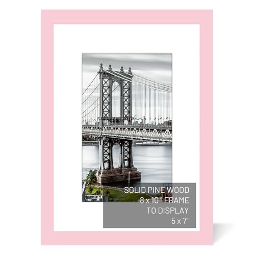 8x10 Solid Wood Picture Frames - 5x7 with Mat or 8x10 without Mat - Poster Photo Frame Art - Wall Mounting or Table Top (Pink) - color: Pink, size: 8x10 inch