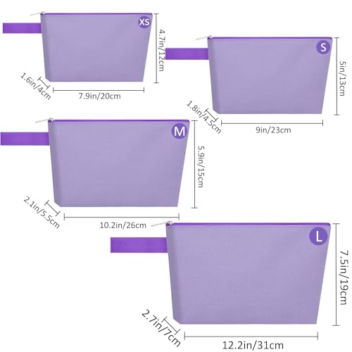 10 Pieces Cotton Canvas Makeup Bag with Bottom and Strap, Multi-Purpose Cosmetic Bag with Zipper Travel Toiletry Pouch, Blank DIY Craft Bag (Purple, M) - color: Purple, size: M