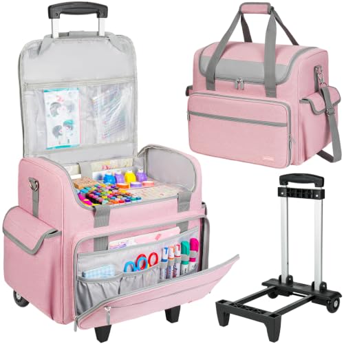 Rolling Craft Bag, Large Craft Bag with Wheels for Scrapbook Supplies - color: Pink, size: With Trolley