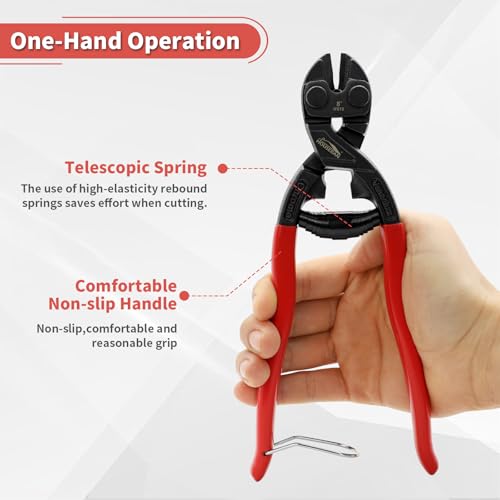 8 Inch Mini Bolt Cutters, Small Bolt Cutter with Spring & Recess