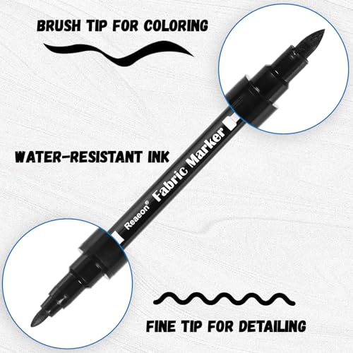 Reaeon Black Fabric Markers, Dual Tip Fabric Paint Markers, Permanent Fabric Pens for Clothes, T Shirts, Canvas, Bags (6pack) - color: 6-Black