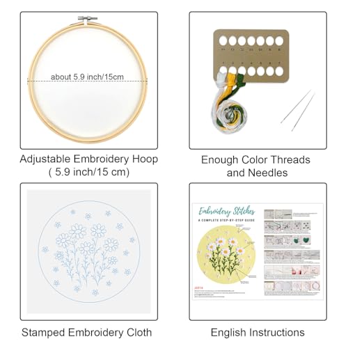 Louise Maelys Daisy Flower Embroidery Kit for Beginners, Floral Pattern - color: daisy flower