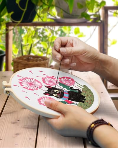 TINDTOP Embroidery Kit for Adults, Cat Embroidery Practice Kit - color: Cat