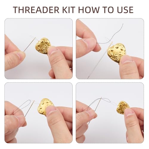 2Pcs Heart Magnetic Needle Minder, Retro Painted Magnetic Needle Nanny Threader, Silver Gold Sewing Supplies for Cross Stitch Embroidery Needlework Tools
