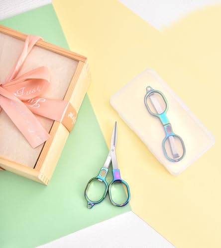 Zicolu Folding Travel Scissors 2 Pack, Safety TSA-Compliant and Small Portable with Case, Mini Foldable Stainless Steel Retractable Cutters, Pocket Craft Scissors for Home, Outdoor, Office - size: 2 Pack (Folded 4" / Expanded 4.4" )