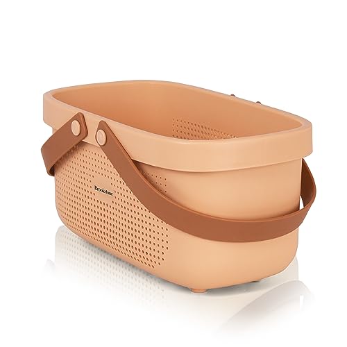 Brookstone Modern Large Portable Shower Caddy with Soft Silicone Carrying Handle, Bathroom Organizer Basket, Plastic Bath Tote and Shower Organizer, Quick Dry Drainage Holes, BPA Free, Blush - color: Blush / Beige