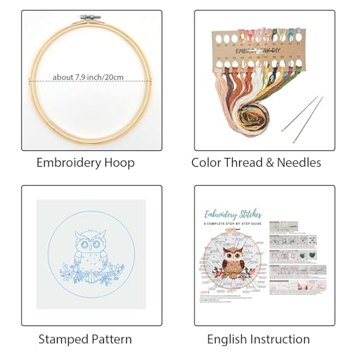 Louise Maelys Cute Owl Embroidery Kit for Beginners Animal DIY - color: Color 24