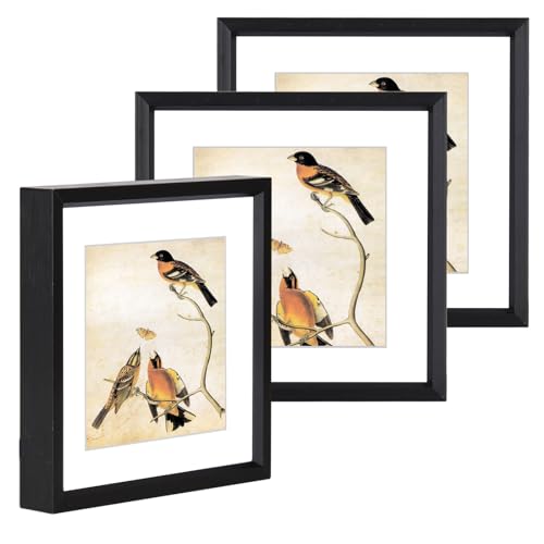 BKABOT 5x5 Black Metal Photo frames 3 Pack HD Glass Mat 4x4 Wall Table - color: Black, size: 5x5