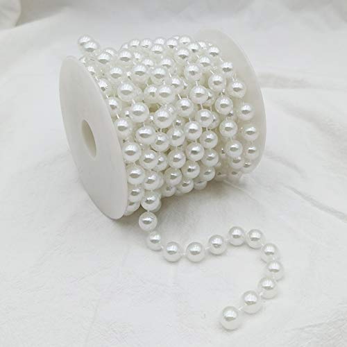 10MM Beaded Trim White Crafts Faux Pearl Beads Garland Roll Strand 20FT - color: White, size: 10mm