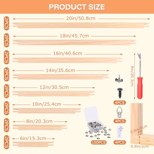 Bensbl 16Pcs Needlepoint Stretcher Bars Kit, 8 Sizes, Cross Stitch Frame - color: 16Pcs