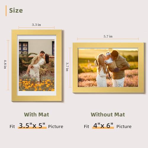 HappyHapi 4x6 Picture Frame Set of 5, Display Photo 3.5x5 with Mat or 4x6 without, Gallery Wall Frame Set, Wall or Tabletop Display (Gold) - color: gold, size: 4x6