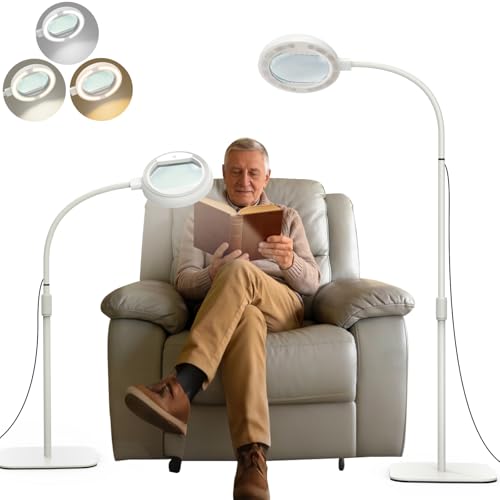 8X Large Floor Magnifying Glass with Light and Stand, 3 Color Modes