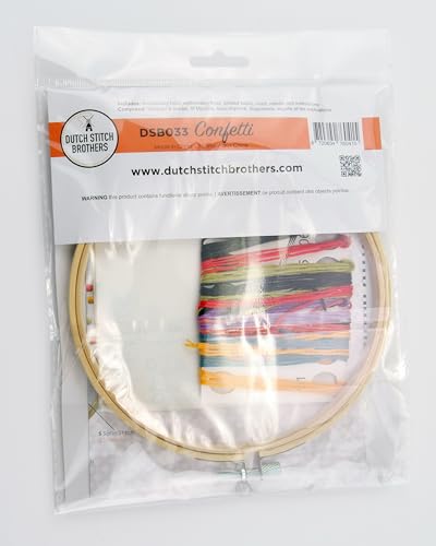 DUTCH STITCH BROTHERS Confetti Embroidery Starter Kit with Pattern and Instructions. Stamped Embroidery Kits with Embroidery Clothes with Pattern. 6" Embroidery Hoop - color: DSB033 Stamped fabric