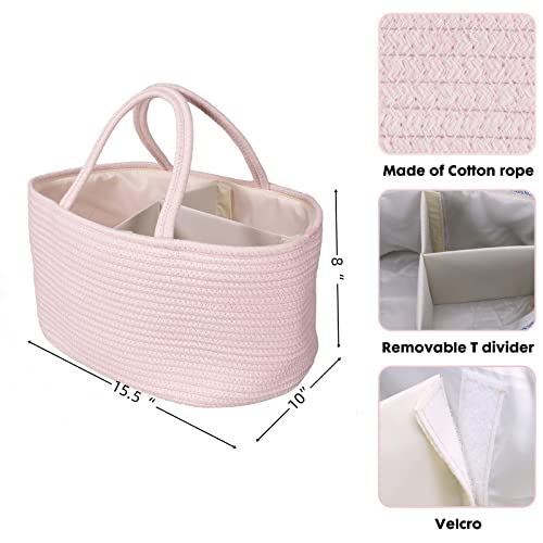 XUANGUO Large Pink Cotton Rope Baby Diaper Caddy Organizer Basket for Girls - color: Light pink, size: Large