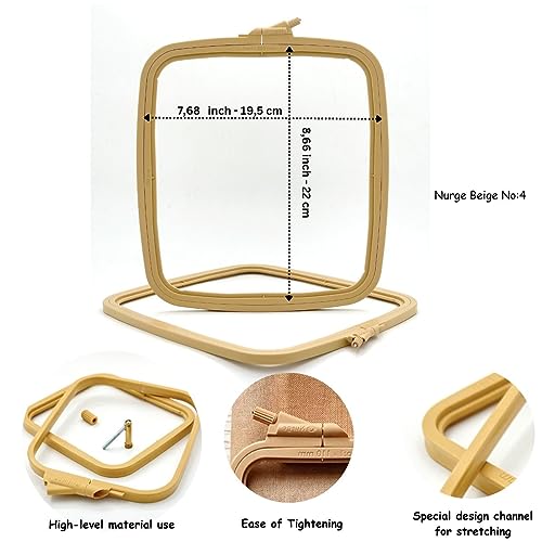 Nurge Square Embroidery Hoop - Plastic Cross Stitch Frame for Needlepoint & Embroidery - Adjustable Craft Hoop - Beige - No:4 (Large) - color: Beige, size: No:4 (Large)