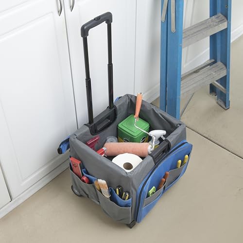 Folding Mobile Utility Cart, Canvas Organizer Bag, Blue/Grey - color: Blue/Grey
