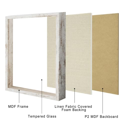 11x14 Shadow Box Picture Frame Display Case with Soft Linen Back, Distressed White Wooden Memory Shadow Box Frame with Tempered Glass Cover for Wall Display - color: Distressed White, size: 11x14