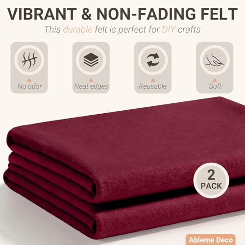 Burgundy Felt Fabric Sheets 18" x 18" (2 Pack) 1.6mm Soft Craft Felt - color: Burgundy