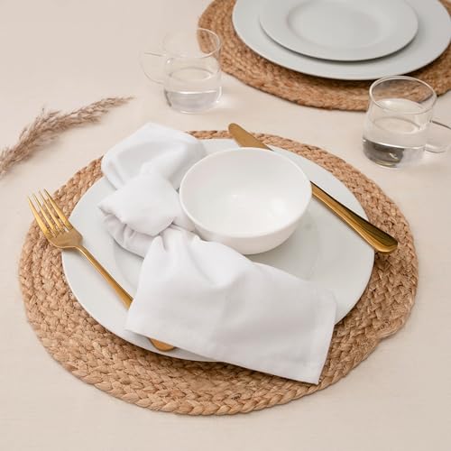 Blue Needles Solid Cloth Napkins 100% Cotton Set of 6-18 x 18 Inches - color: White, size: 18" x 18" (Set of 6)