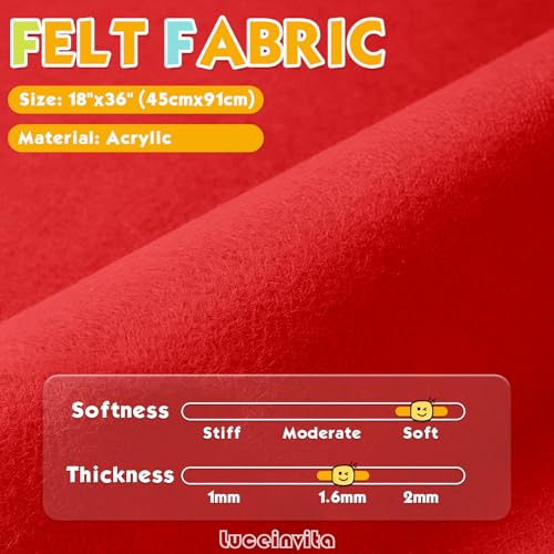 Red 18" X 36" Felt Fabric Sheet - 1.6mm Thickness - color: Red, size: 18" x 36"