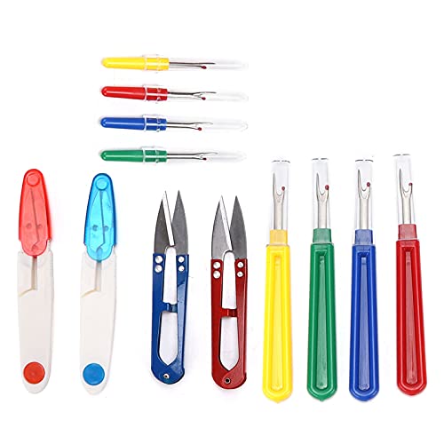Seam Ripper Kit 14 Pcs with Scissors, Stainless Steel Stitch Remover Tool for Sewing, Ergonomic Thread Unpicker with Protective Cover for Fabric, Quilting, Embroidery, and DIY Craf