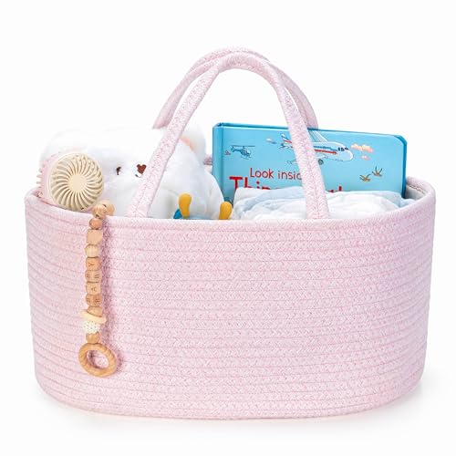 Diaper Caddy Organizer, Gift Basket for Baby Shower, Newborn Essentials - color: Light Pink, size: Large