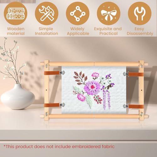 kjcbkcb Embroidery Scroll Frame, Wooden Cross Stitch Frame with Clips, Rotated Needlepoint Embroidery Tapestry Scroll Frame, Adjustable Needlepoint Stretcher Frame for Embroidery（12 x 21inch）